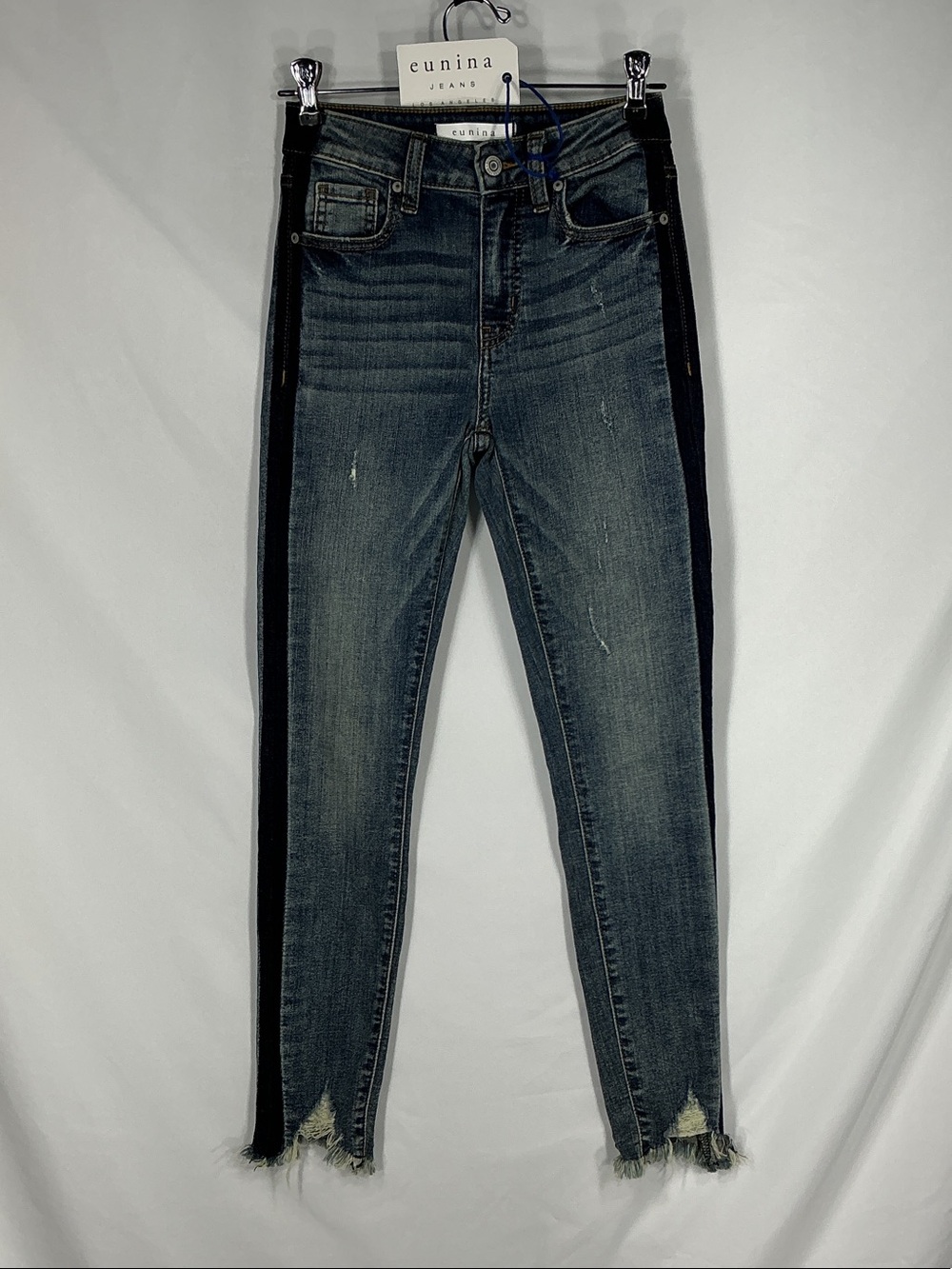 Eunina Dark Wash Skinny Jeans Dark Blue Side Stripe Size 0 NWT Denim